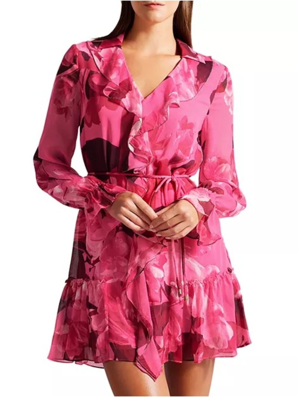 Ted Baker Bright Pink Ruffle Mini Dress NWT
